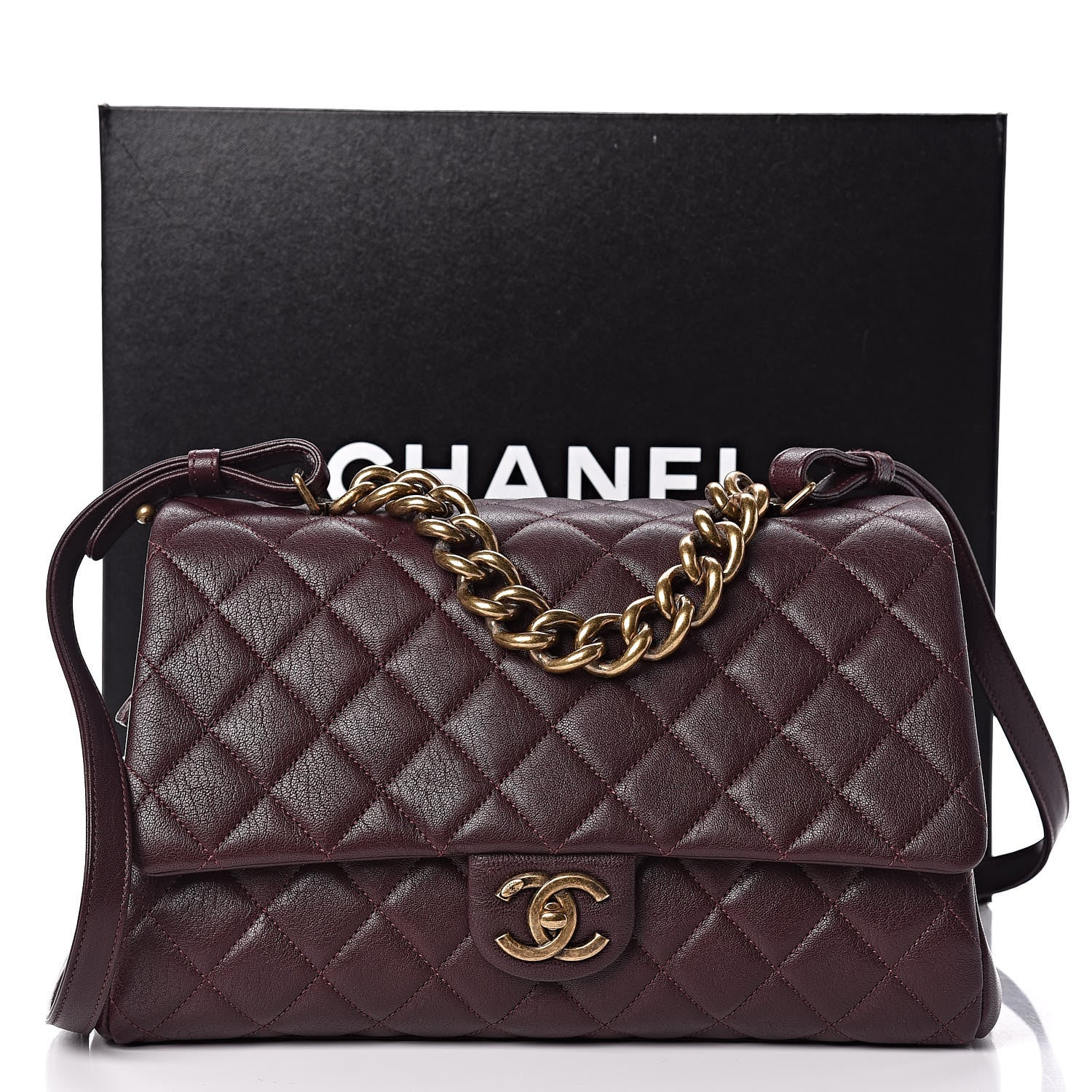 Chanel Shiny Sheepskin Quilted Large Trapezio Flap Dark Burgundy 12 of 12