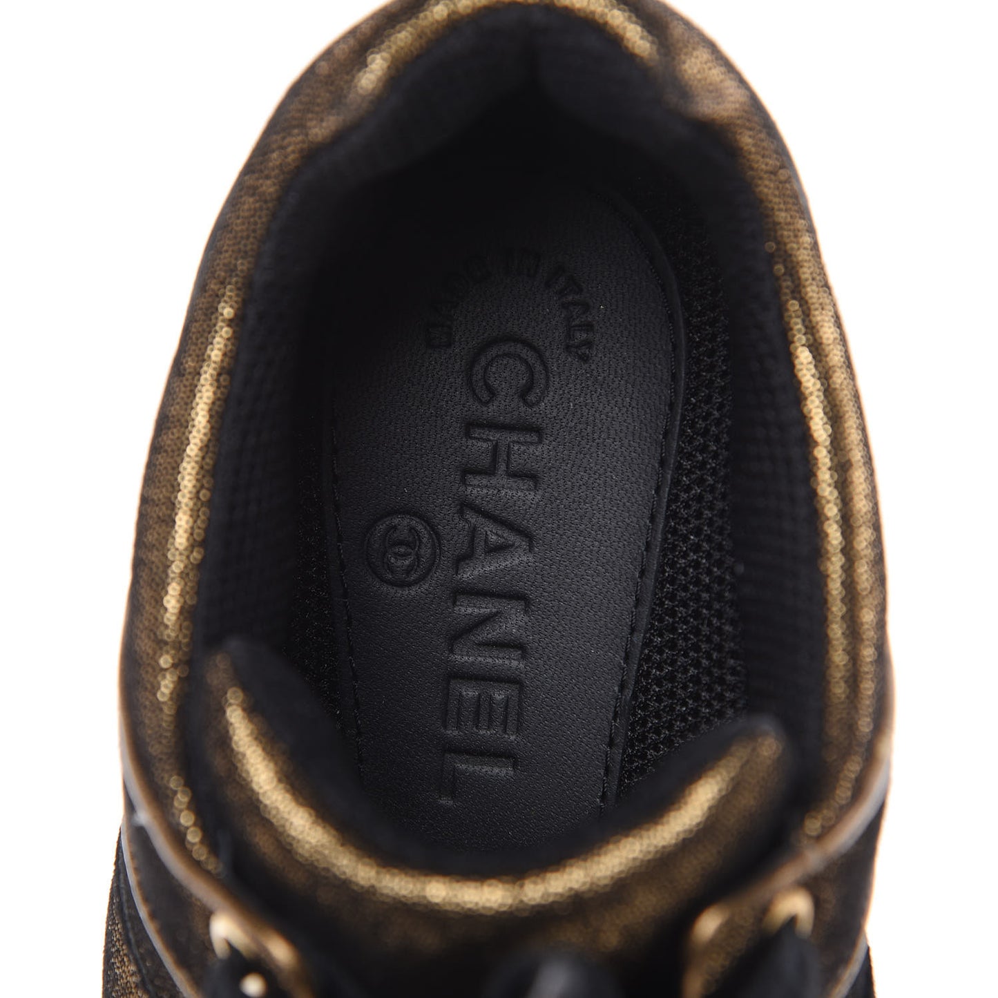 Metallic Fabric Calfskin Womens CC Sneakers 36.5 Golden Brown