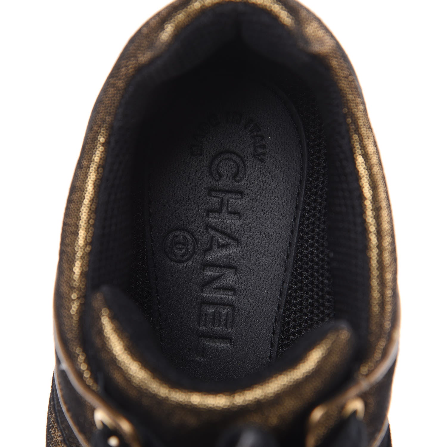 Chanel Metallic Fabric Calfskin Womens CC Sneakers 36.5 Golden Brown 7 of 9