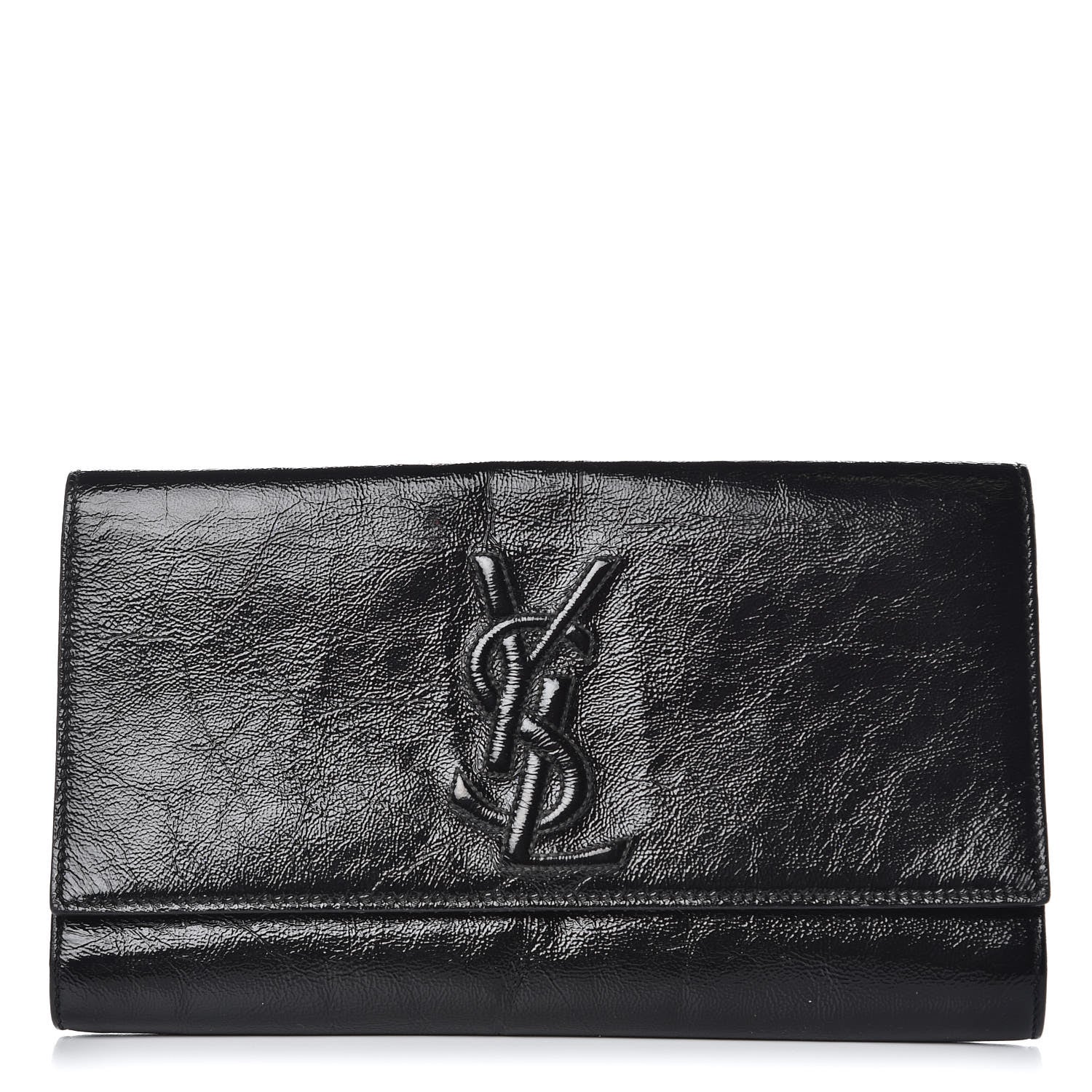 Saint Laurent Textured Patent Monogram Large Belle De Jour Clutch Black 1 of 13