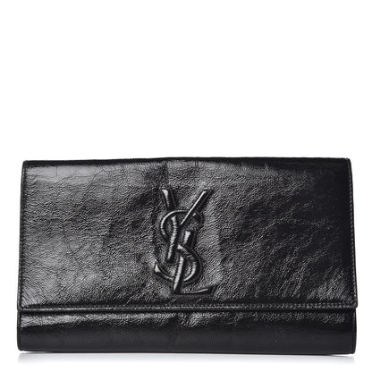 Saint Laurent Textured Patent Monogram Large Belle De Jour Clutch Black 1 of 13