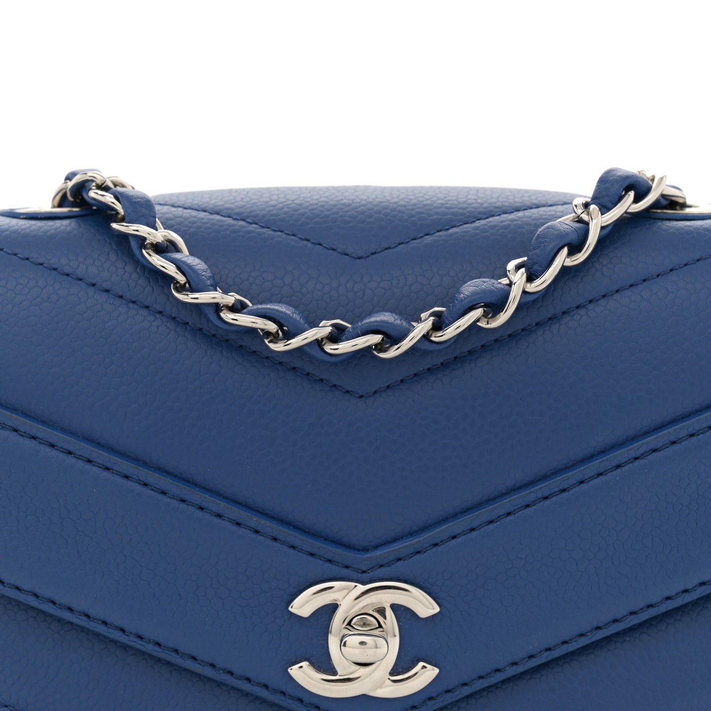 Caviar Chevron Quilted Small Single Flap Blue