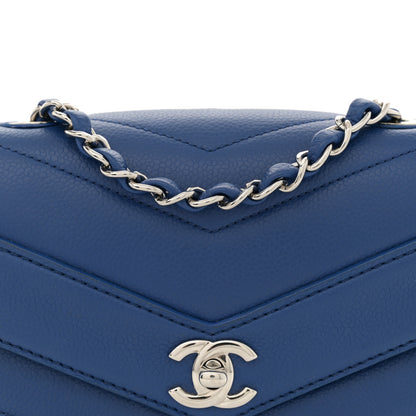 Chanel Caviar Chevron Quilted Small Single Flap Blue 8 of 11