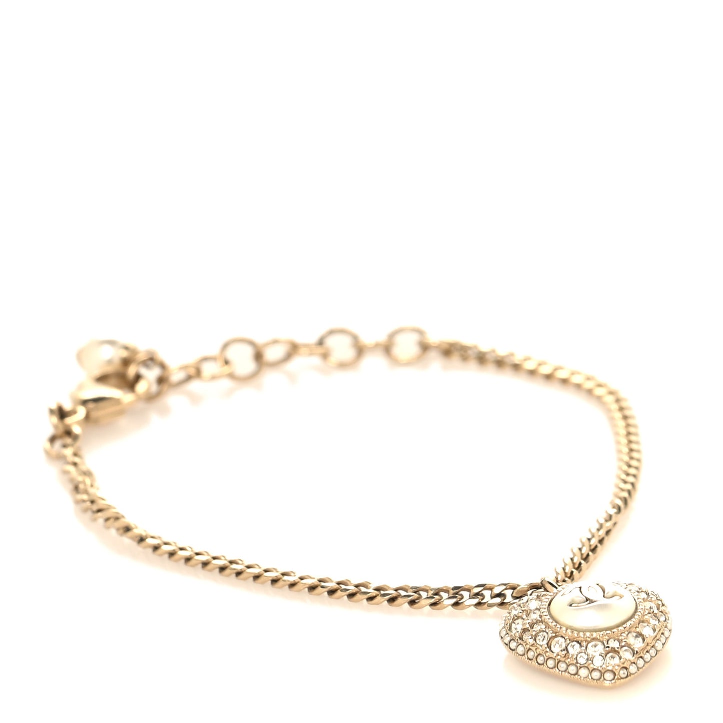 Crystal Pearl Chain Heart Bracelet Gold