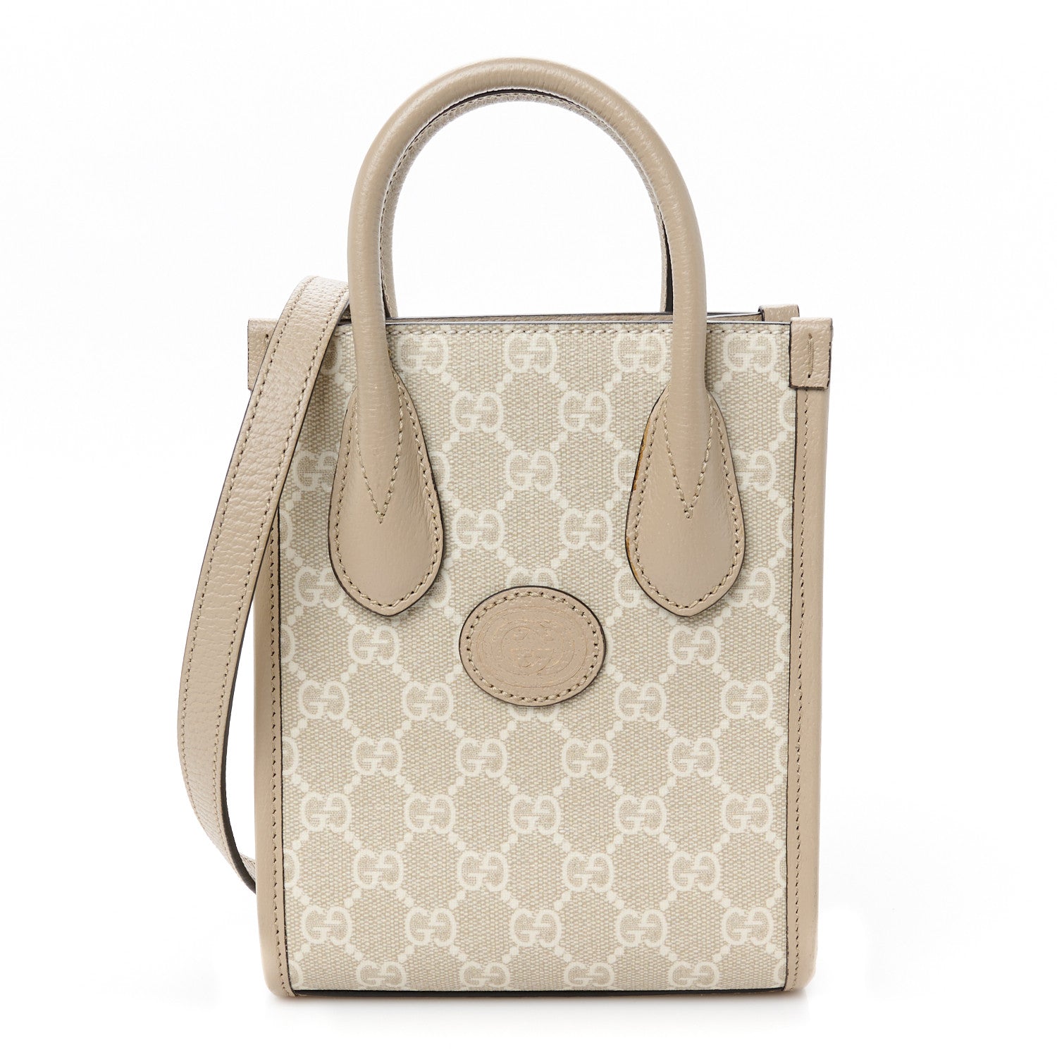 Gucci GG Supreme Monogram Textured Dollar Calfskin Mini Retro Interlocking G Tote Bag Beige Mystic White Oatmeal 1 of 11