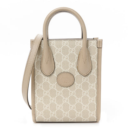 Gucci GG Supreme Monogram Textured Dollar Calfskin Mini Retro Interlocking G Tote Bag Beige Mystic White Oatmeal 1 of 11