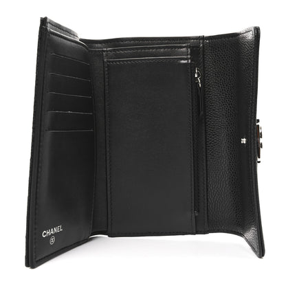 Chanel Caviar Chevron Quilted Medium Boy Flap Wallet Black 5 of 9
