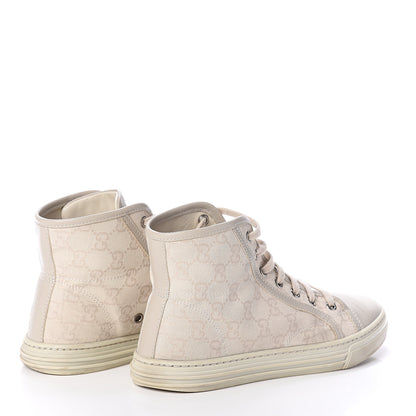 Gucci Washed Cotton GG Monogram Calfskin Womens High Top Sneakers 35.5 White Mystic White Great White 4 of 7