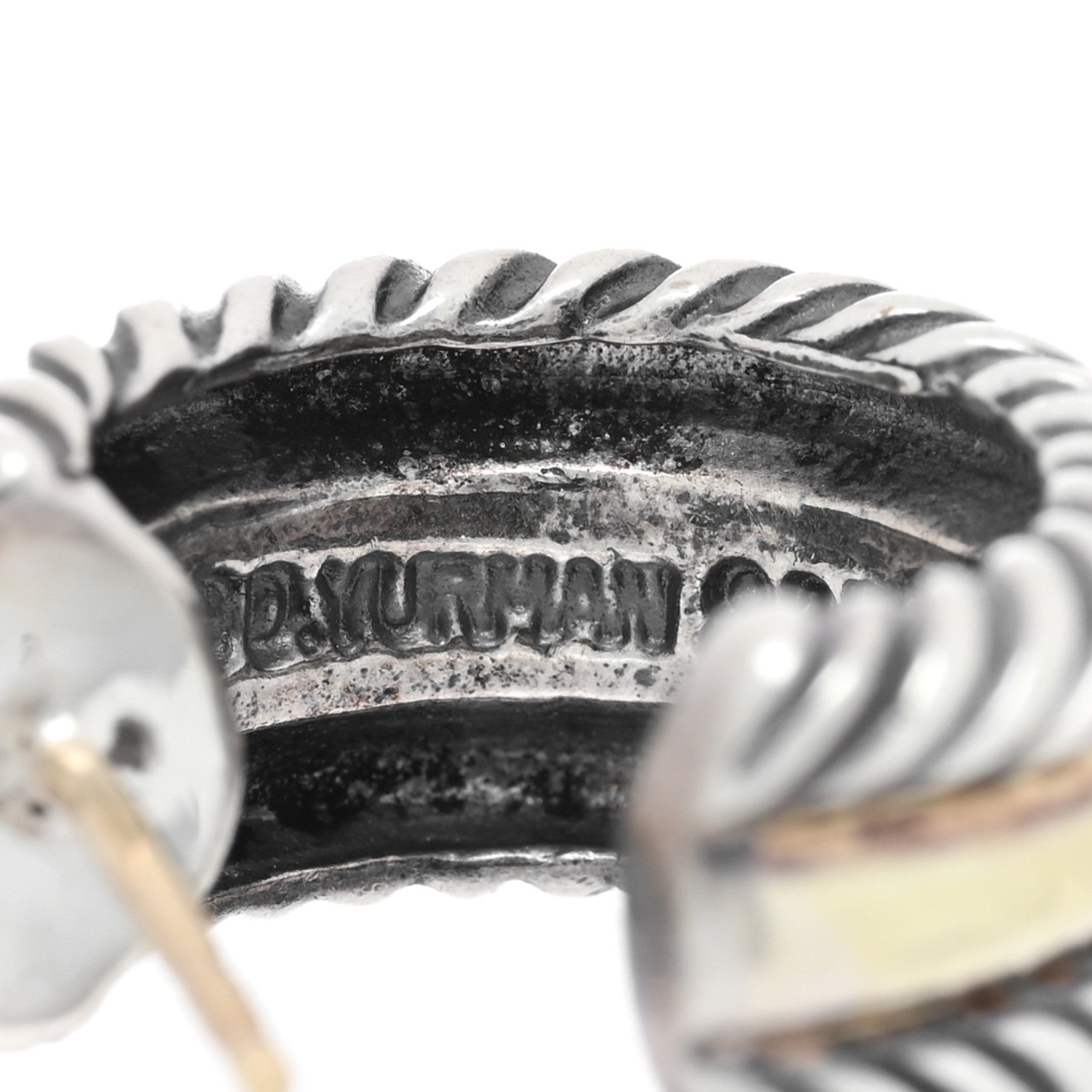 David Yurman Sterling Silver 14K Yellow Gold 16mm Cable Classics Hoop Earrings 4 of 4