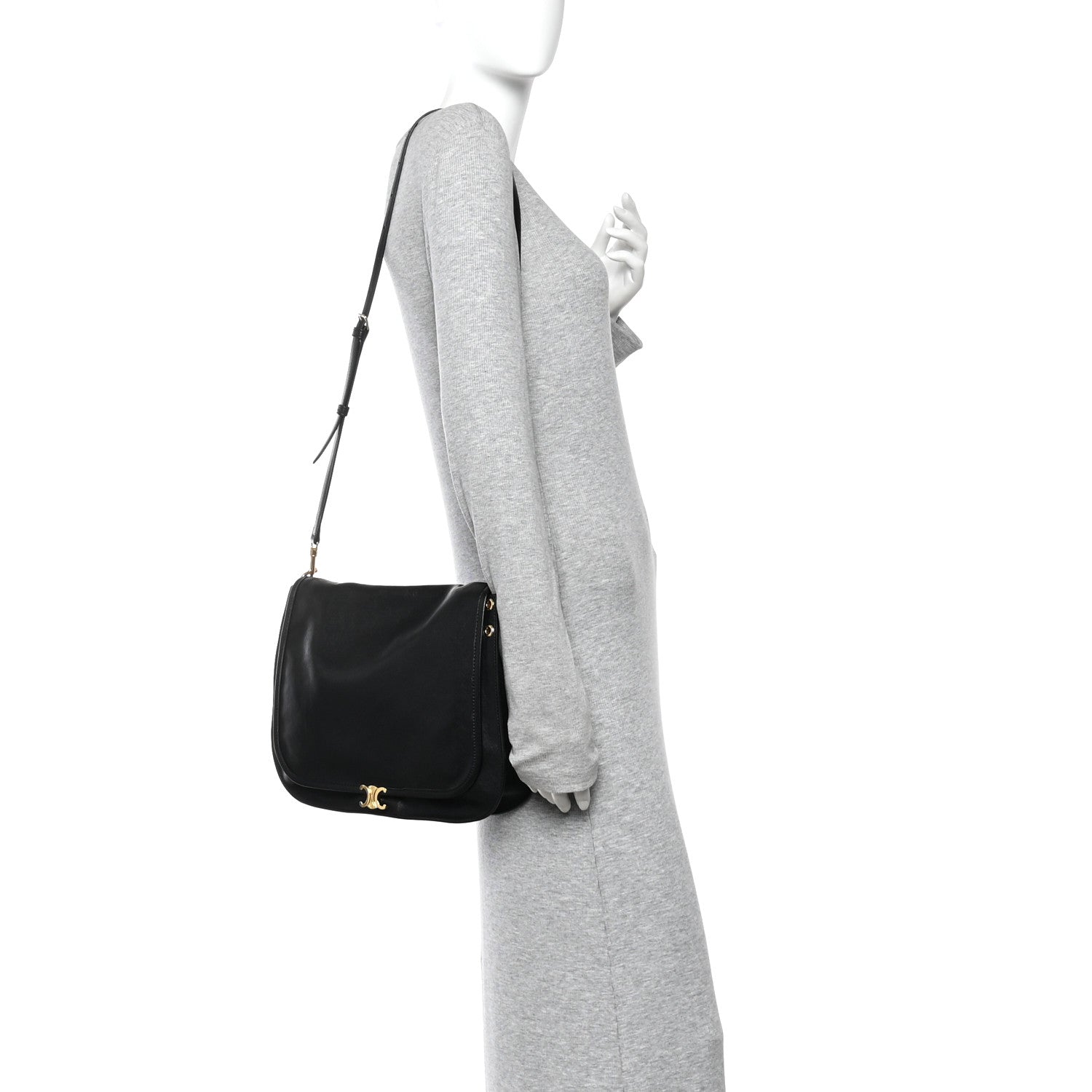 Celine Shiny Lambskin Soft Triomphe Besace Bag Black 2 of 9