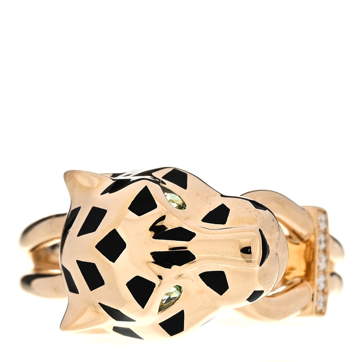 18K Yellow Gold Diamond Tsavorite Garnet Black Onyx Panthere de Cartier Ring 52 6