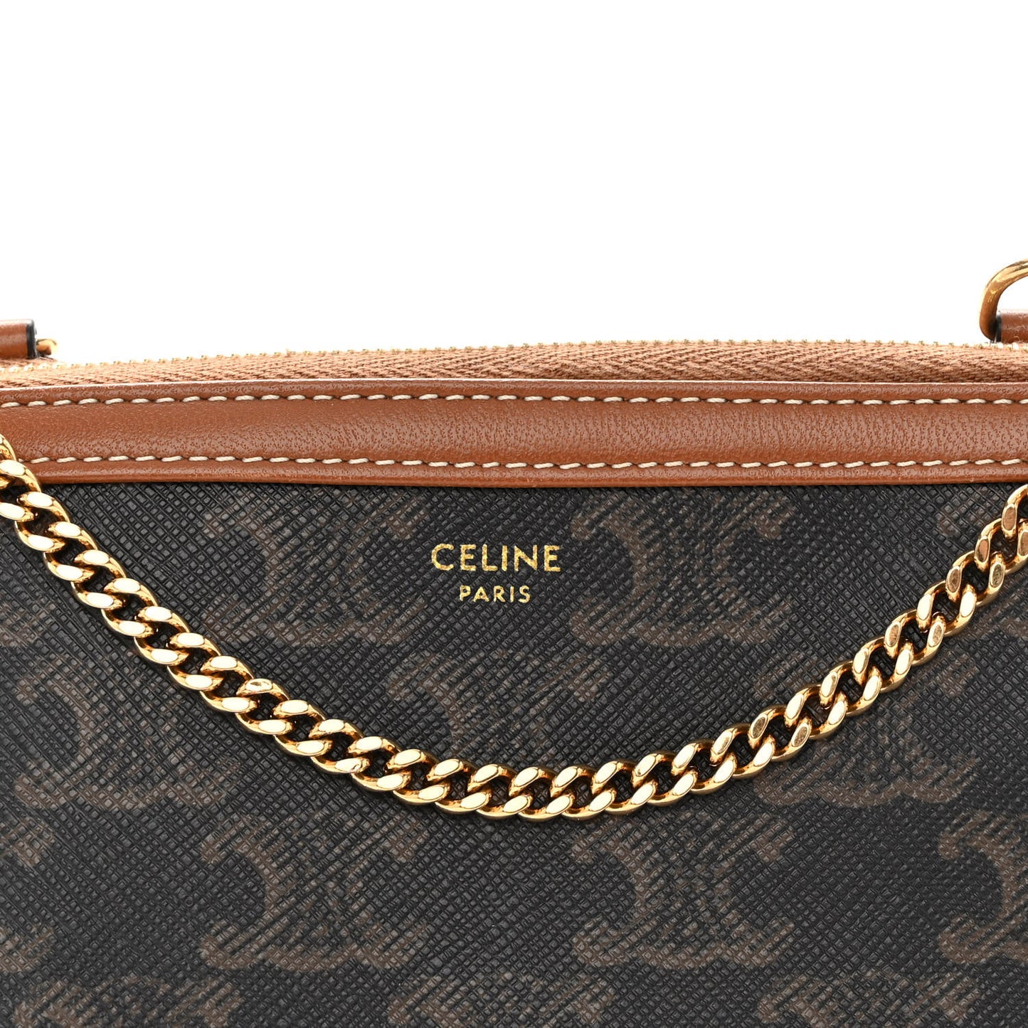 Triomphe Canvas Lambskin Clutch On Chain Tan
