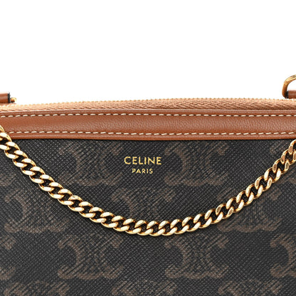 Celine Triomphe Canvas Lambskin Clutch On Chain Tan 8 of 11