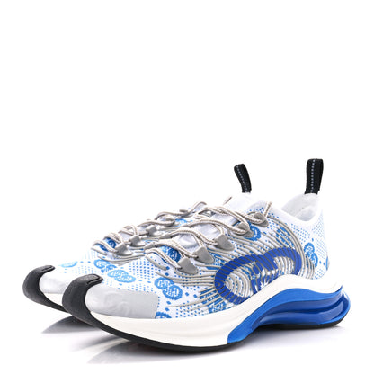 Gucci Technical Knit Fabric Waves GG Monogram Womens Gucci Run Sneakers 37 Great White Bright Splash Thunder Grey Sky 3 of 9
