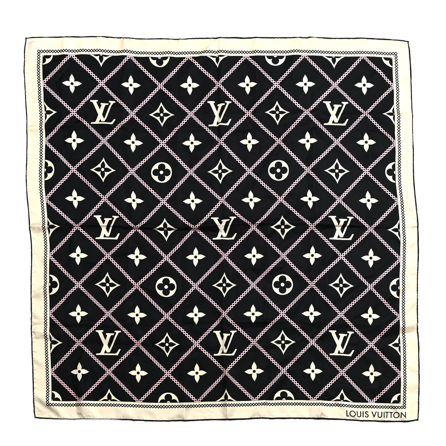 Louis Vuitton Silk Monogram Croisillon Scarf Black 1 of 4