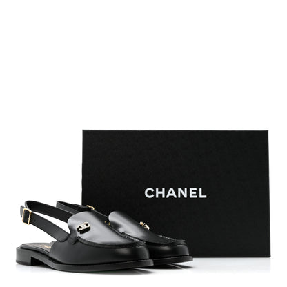 Chanel Calfskin Crystal CC Slingback Flats 39 Black 11 of 11