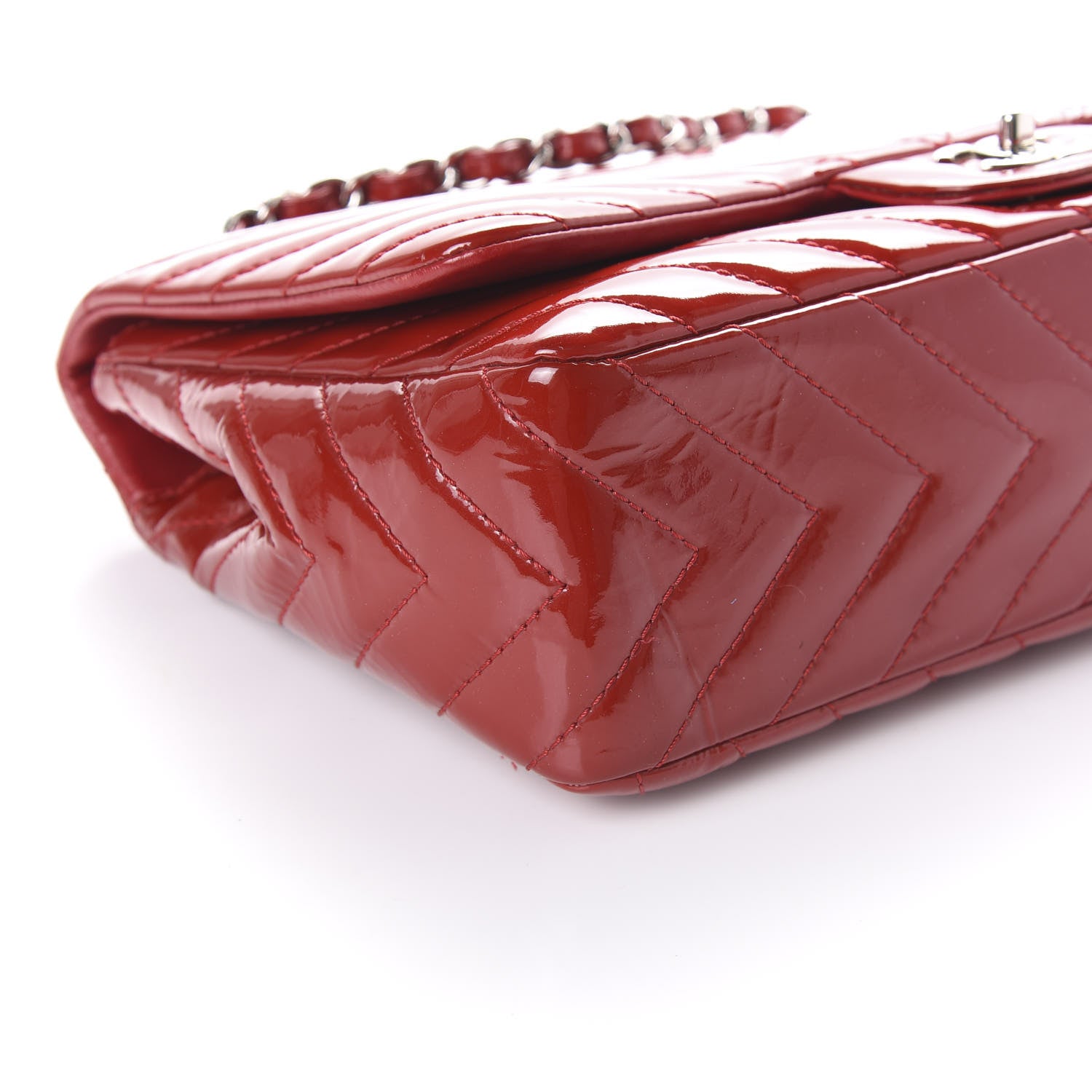 Chanel Patent Chevron Quilted Jumbo Single Flap Red 7 of 10