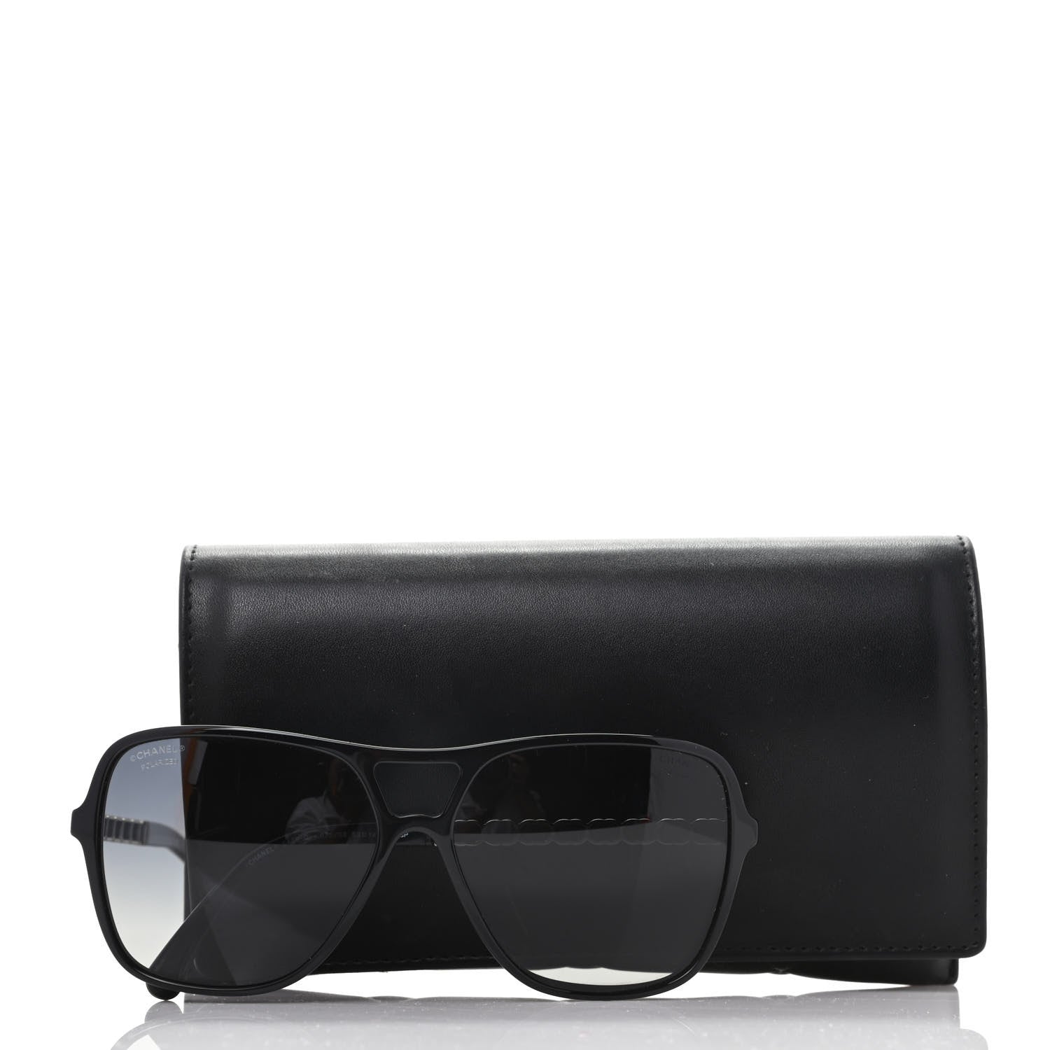 Chanel Metal Calfskin CC Chain Polarized Pilot Sunglasses 5439-Q Black 8 of 8