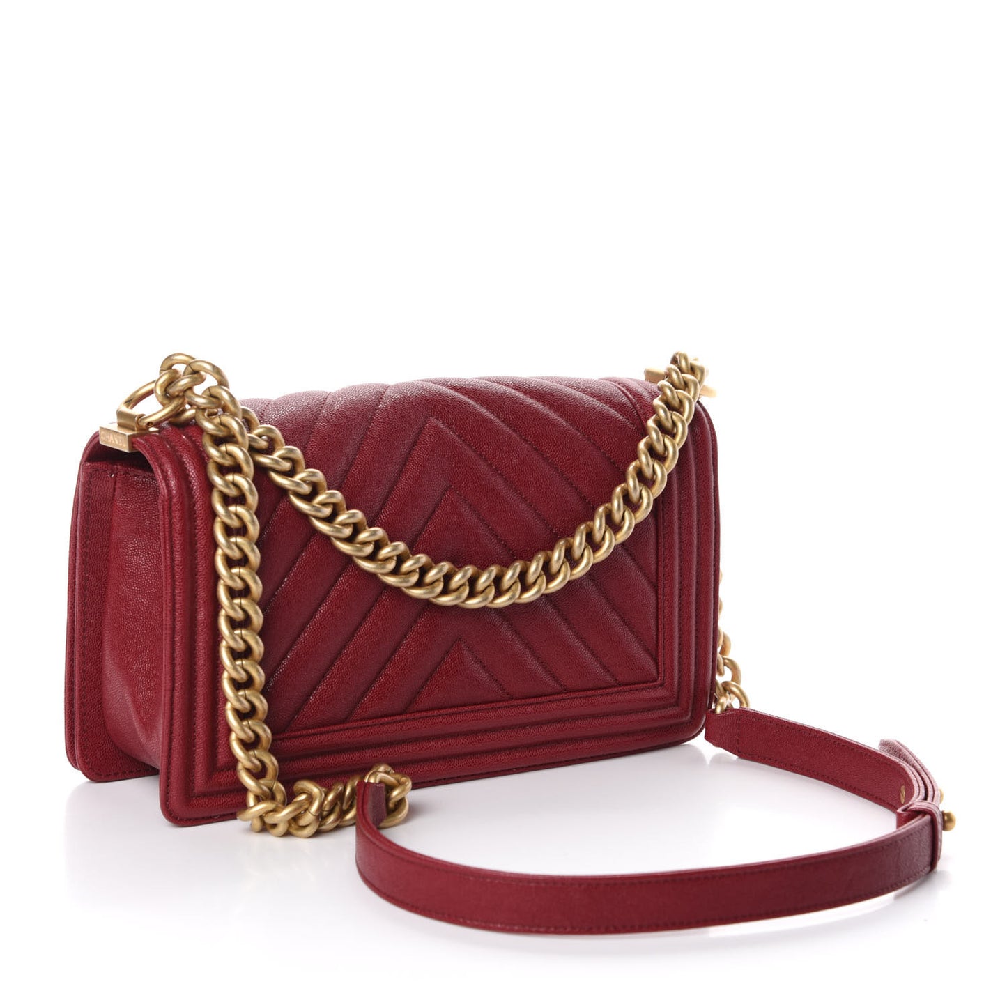 Caviar Chevron Quilted Medium Boy Flap Red