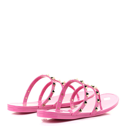 Valentino Garavani PVC Jelly Rockstud Caged Flat Thong Sandals 38 Dawn Pink 4 of 10
