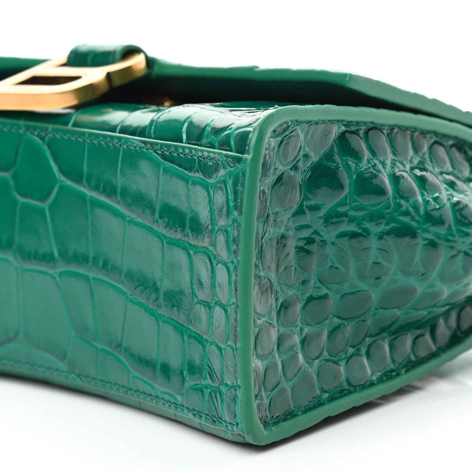 Balenciaga Shiny Calfskin Crocodile Embossed Hourglass Top Handle Bag XS Jade 11 of 11