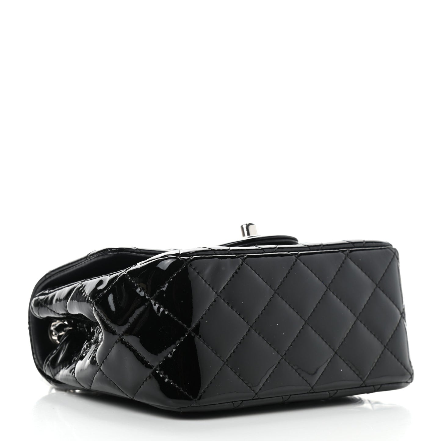 Patent Calfskin Quilted Mini Square Flap Black
