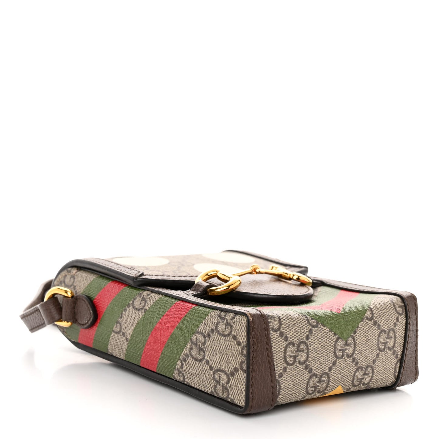 GG Supreme Monogram Textured Dollar Calfskin Geometric Print Mini Horsebit 1955 Crossbody Bag Beige Multicolor New Acero
