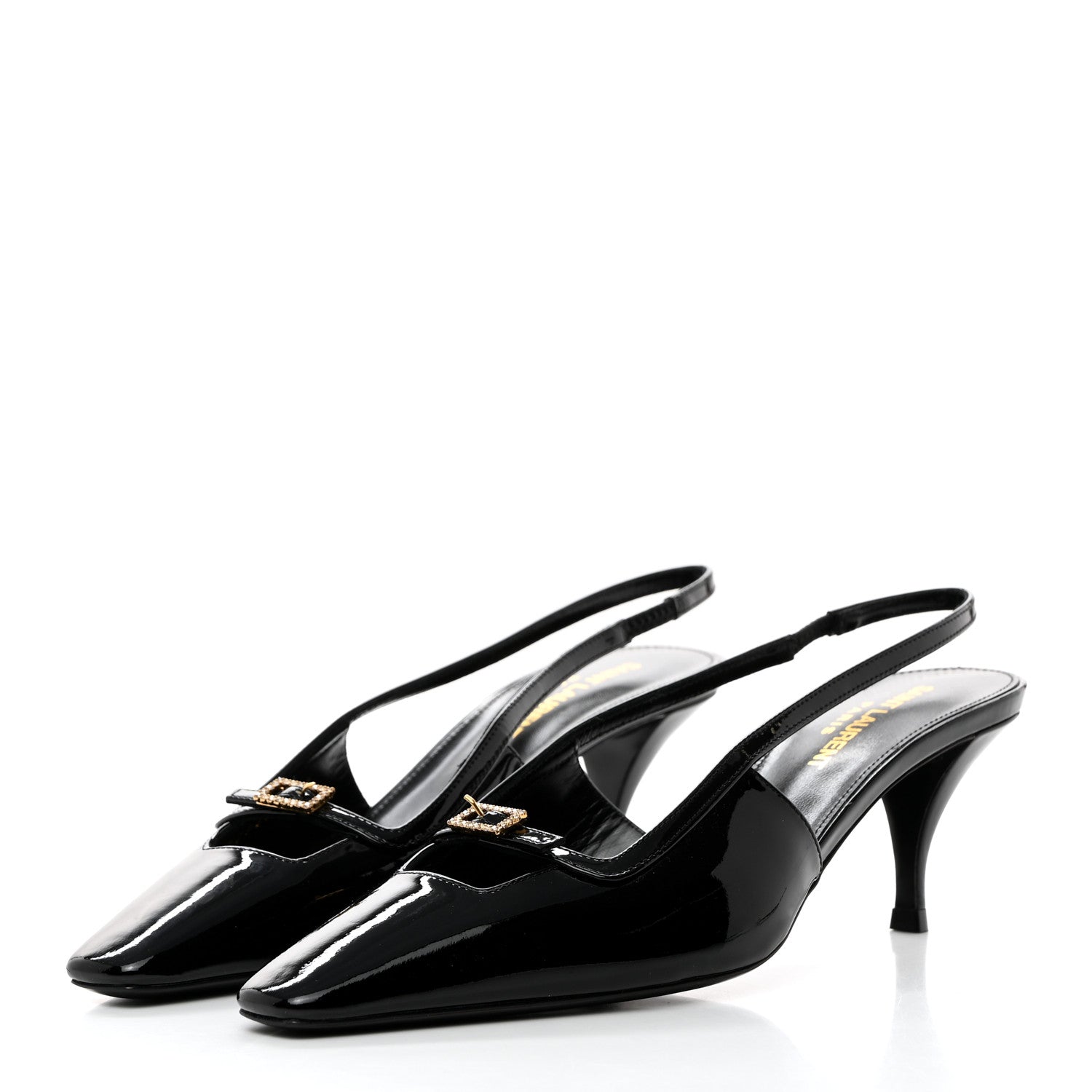 Saint Laurent Patent Luna Slingback Pumps 36 Black 3 of 9