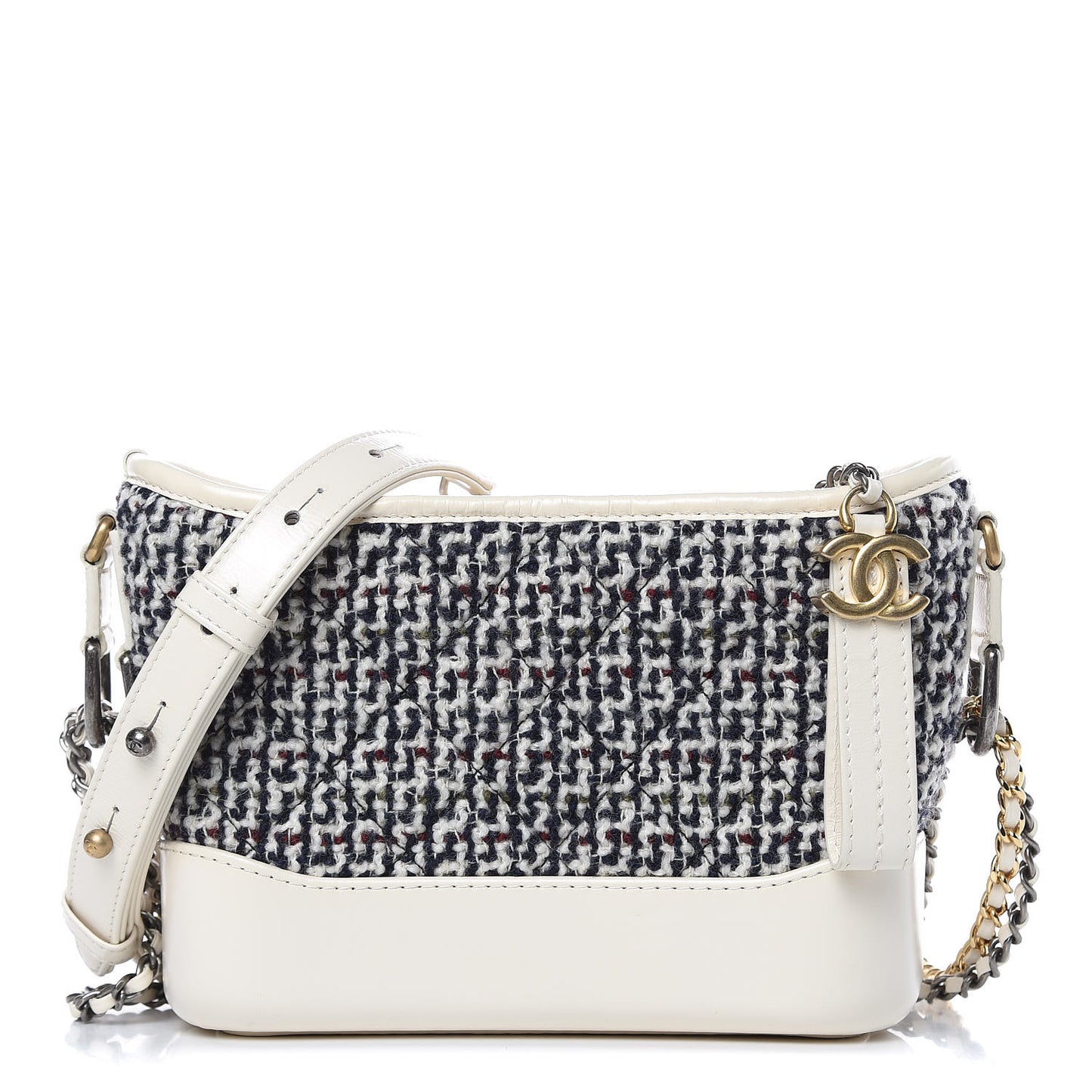 Tweed Calfskin Quilted Small Gabrielle Hobo Ivory Multicolor