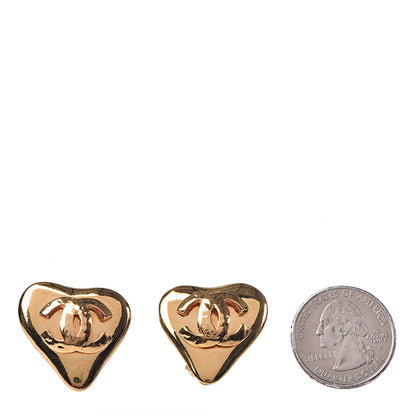 Chanel CC Heart Clip On Earrings Gold 2 of 4