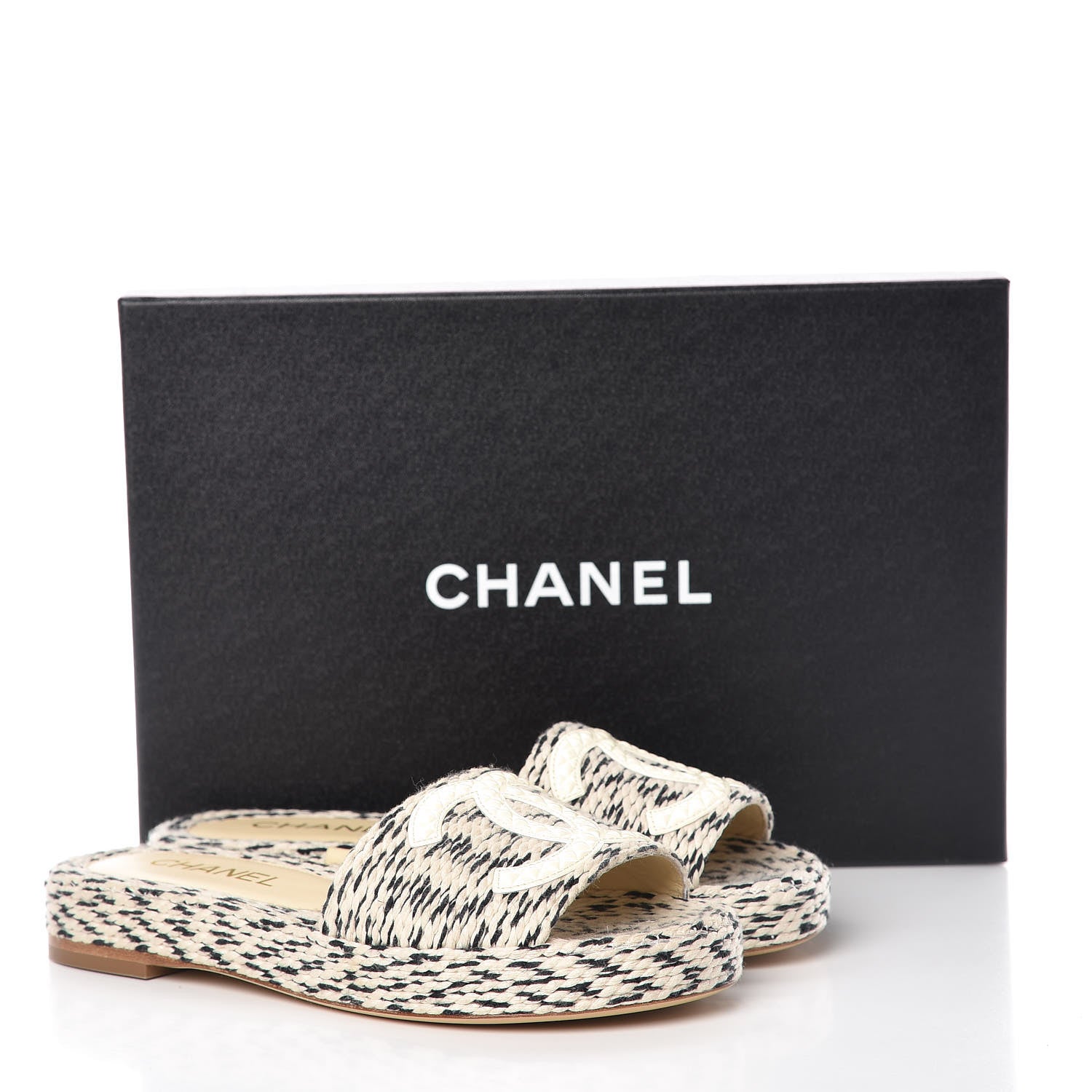Chanel Cord CC Espadrille Slip On Sandals 36 Beige Black 10 of 10