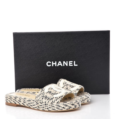 Chanel Cord CC Espadrille Slip On Sandals 36 Beige Black 10 of 10
