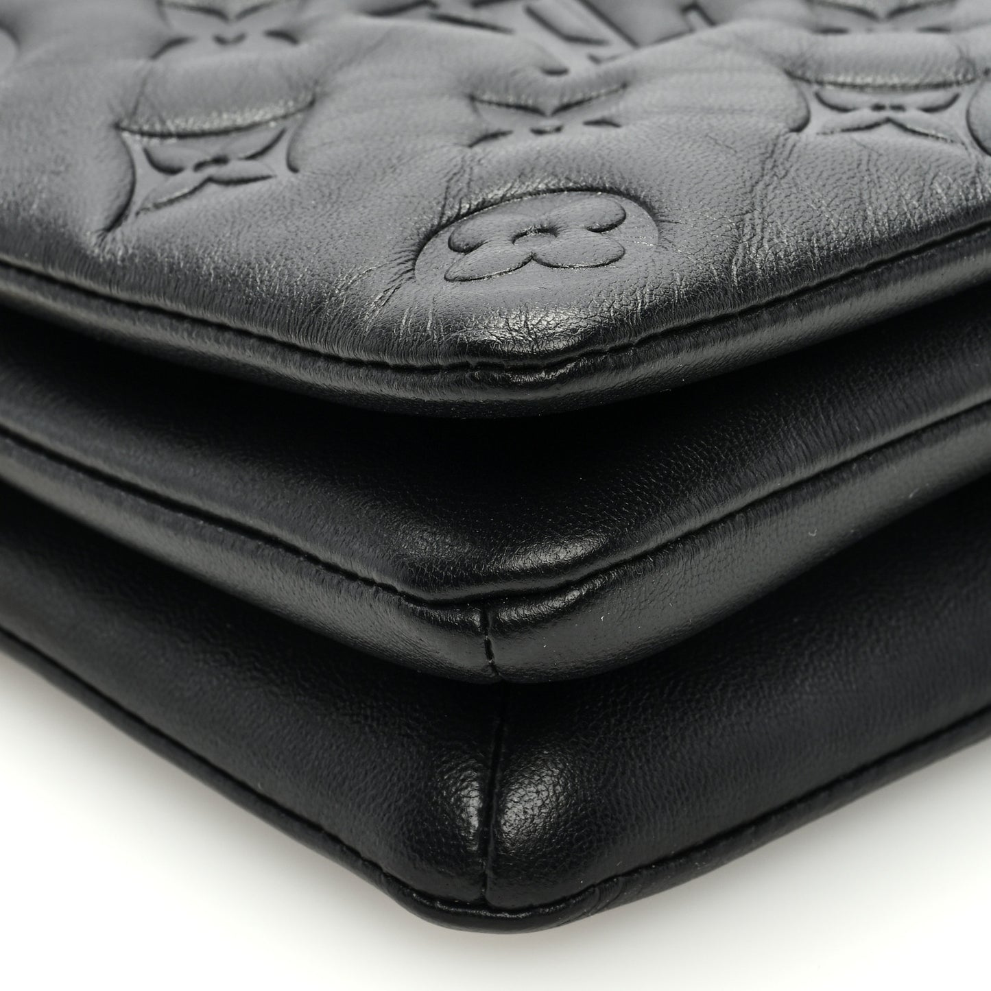 Lambskin Embossed Monogram Pochette Coussin Black