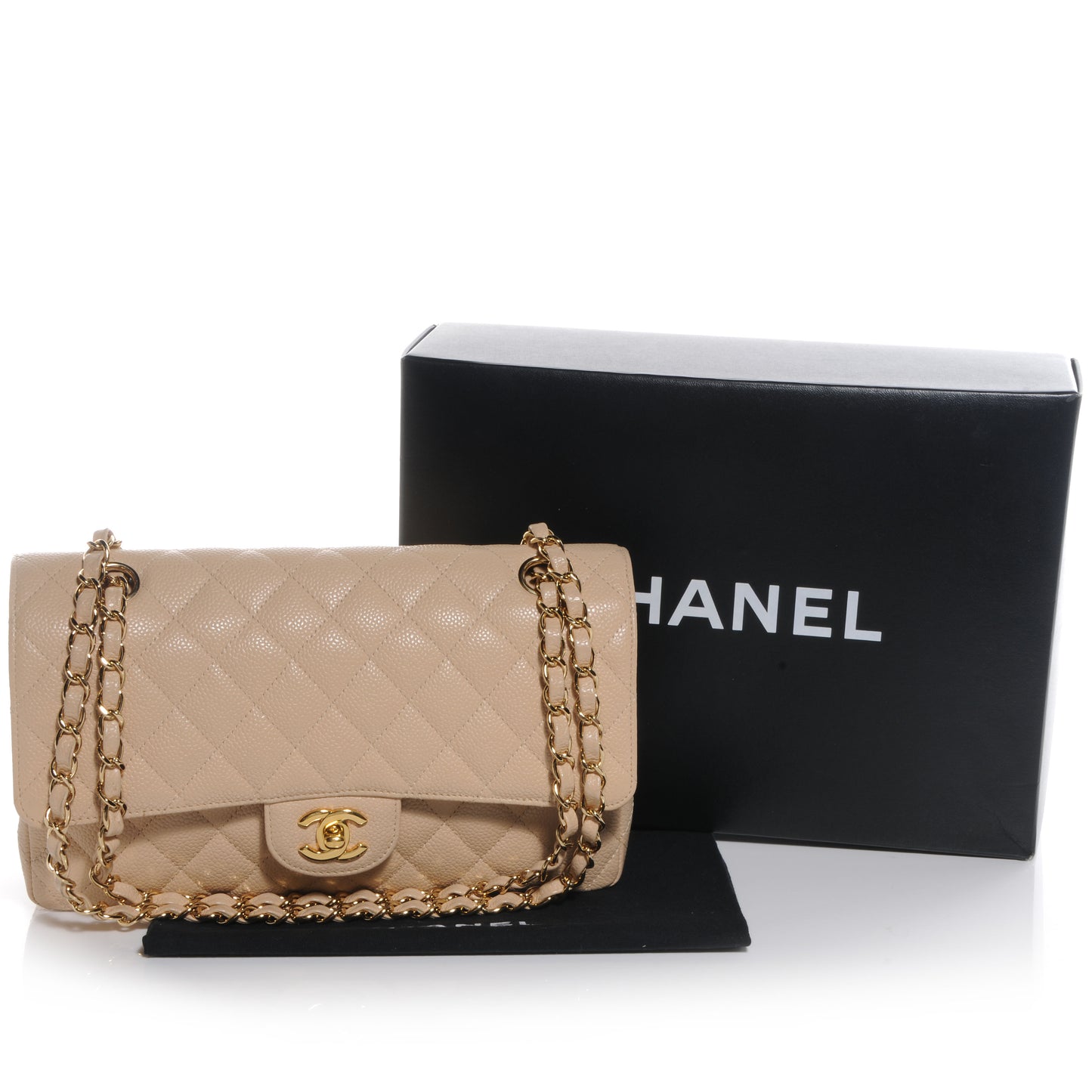 Caviar Quilted Medium Double Flap Beige Clair