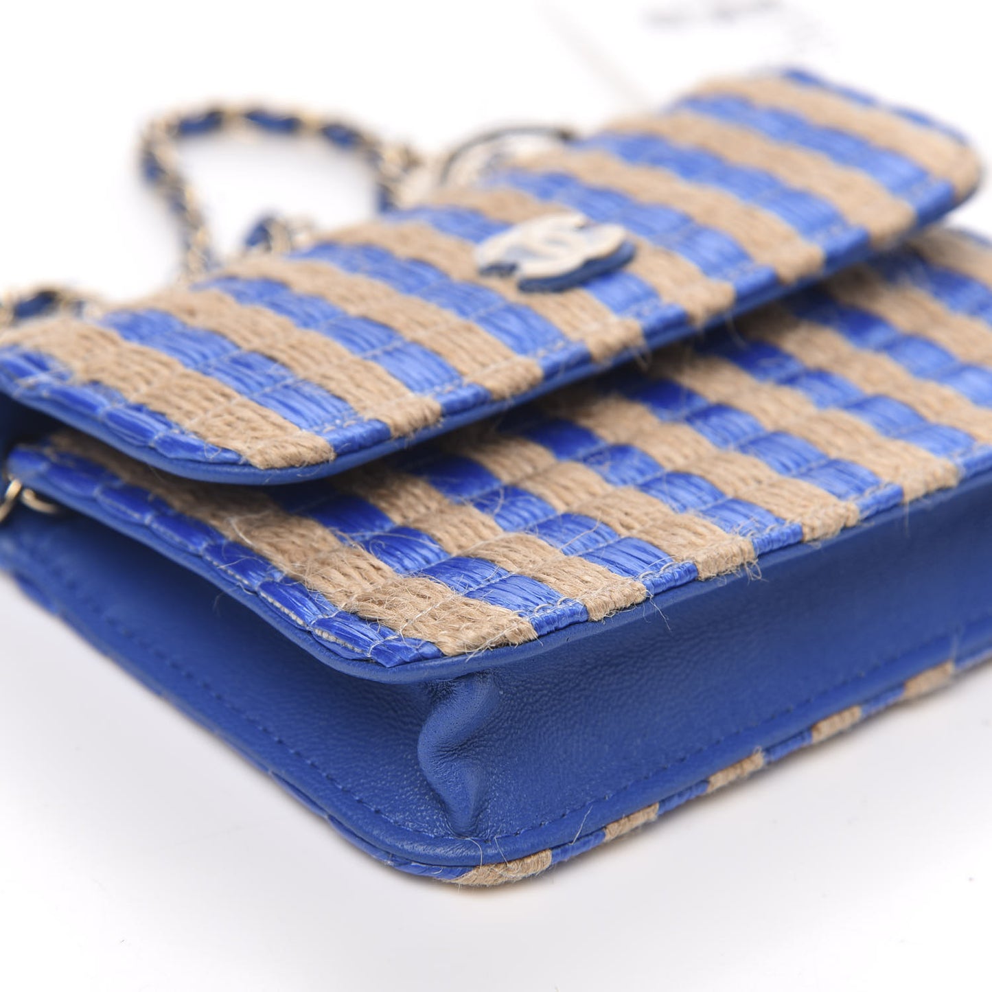 Raffia Jute Striped Belt Bag Blue Beige