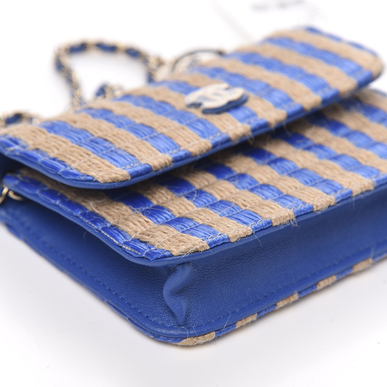 Chanel Raffia Jute Striped Belt Bag Blue Beige 8 of 10