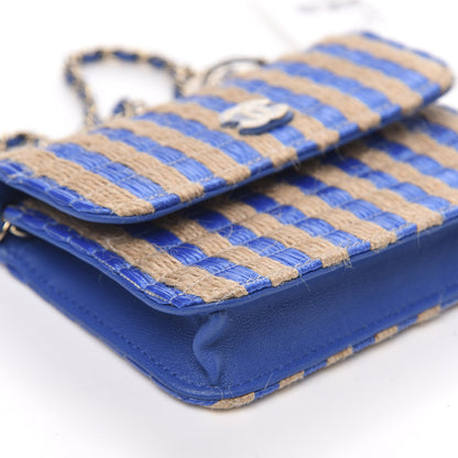 Chanel Raffia Jute Striped Belt Bag Blue Beige 8 of 10