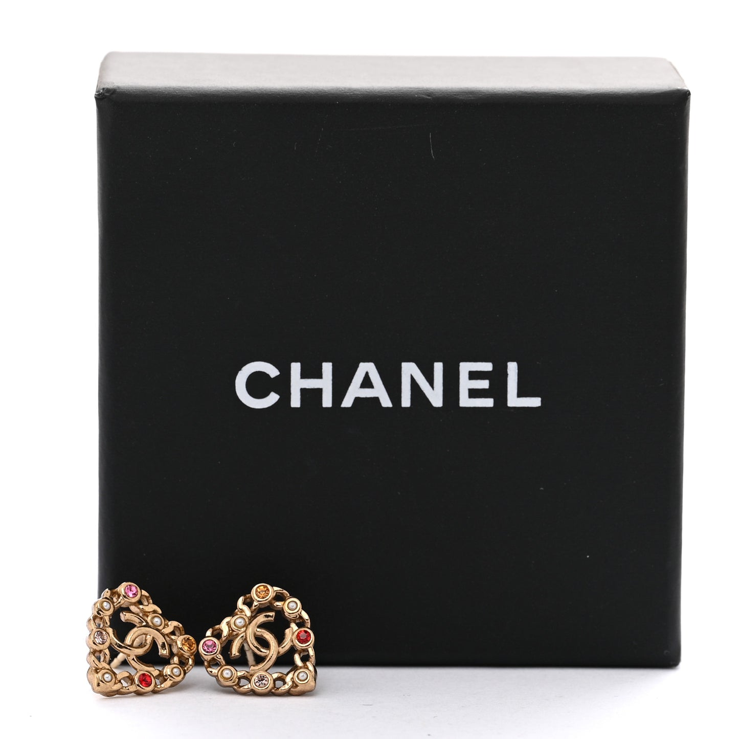 Pearl Crystal CC Heart Earrings Gold Multicolor