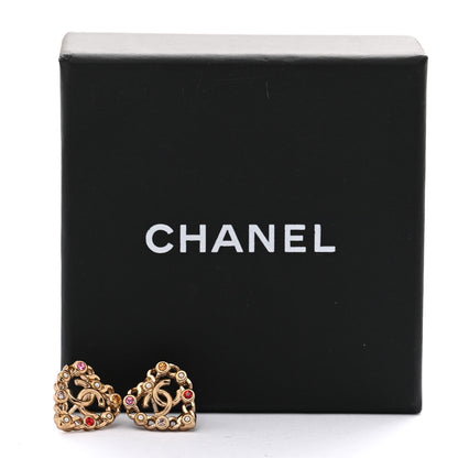 Chanel Pearl Crystal CC Heart Earrings Gold Multicolor 5 of 5