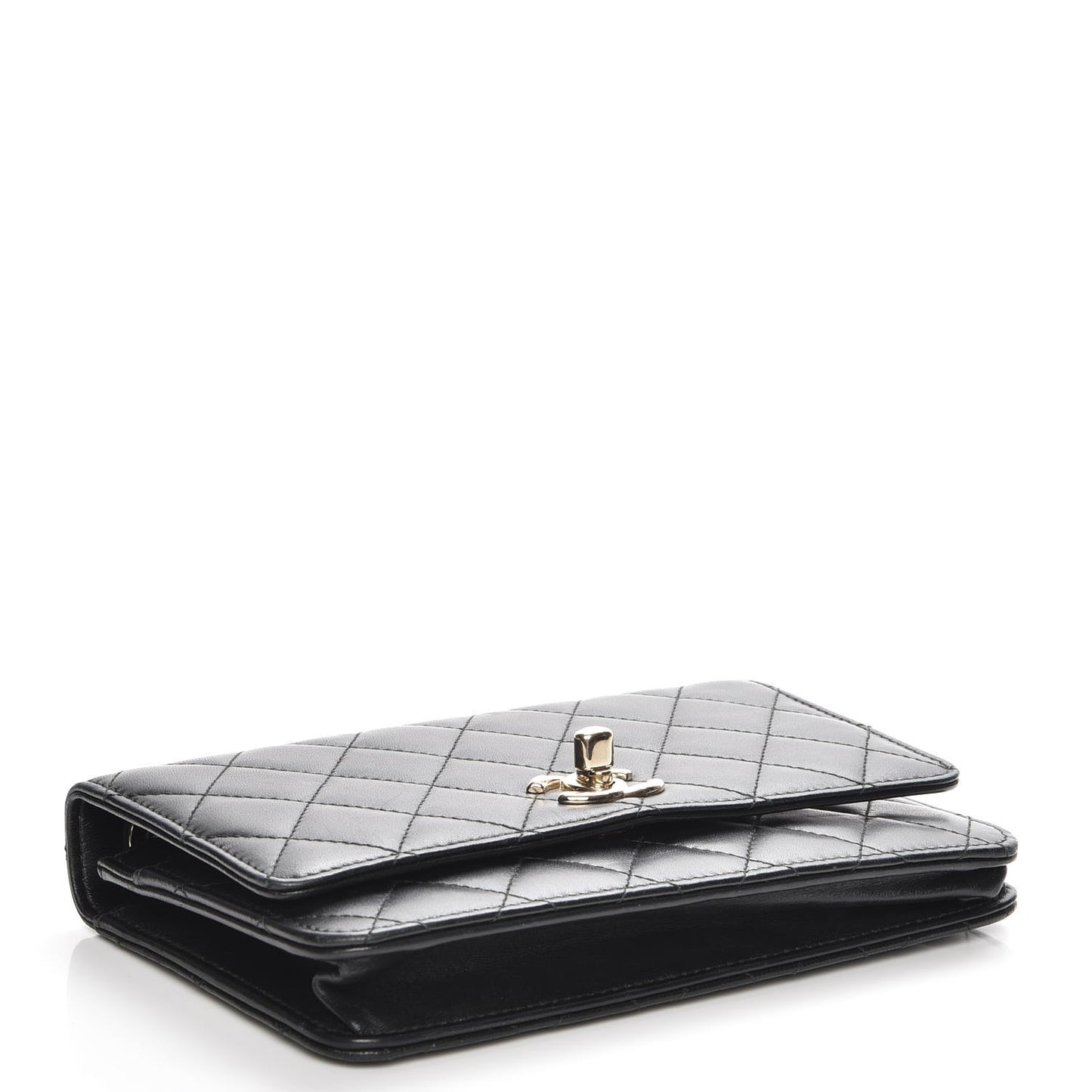 Lambskin Quilted Trendy CC Wallet On Chain WOC Black