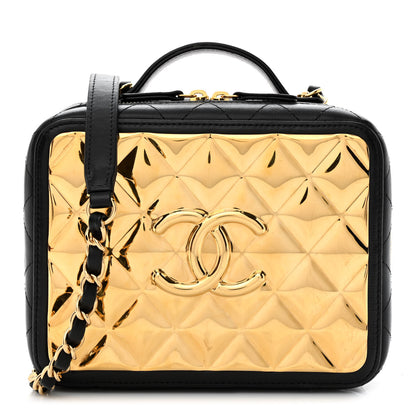 Chanel Lambskin Metal Quilted Golden Plate Vanity Case Black Golden Plate Vanity Case Black Gold 1 of 12