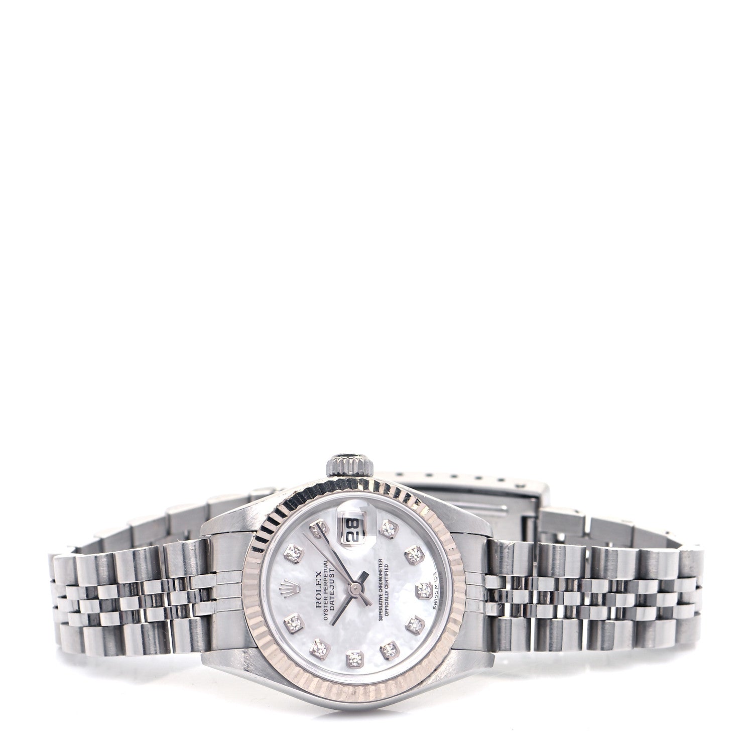 Rolex Stainless Steel 18K White Gold Diamond Mother of Pearl 26mm Oyster Perpetual Datejust Watch 79174 3 of 9