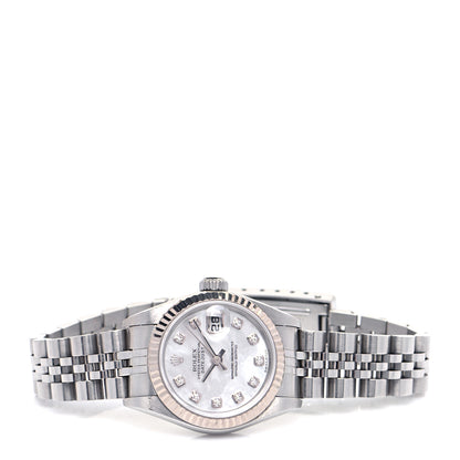 Rolex Stainless Steel 18K White Gold Diamond Mother of Pearl 26mm Oyster Perpetual Datejust Watch 79174 3 of 9