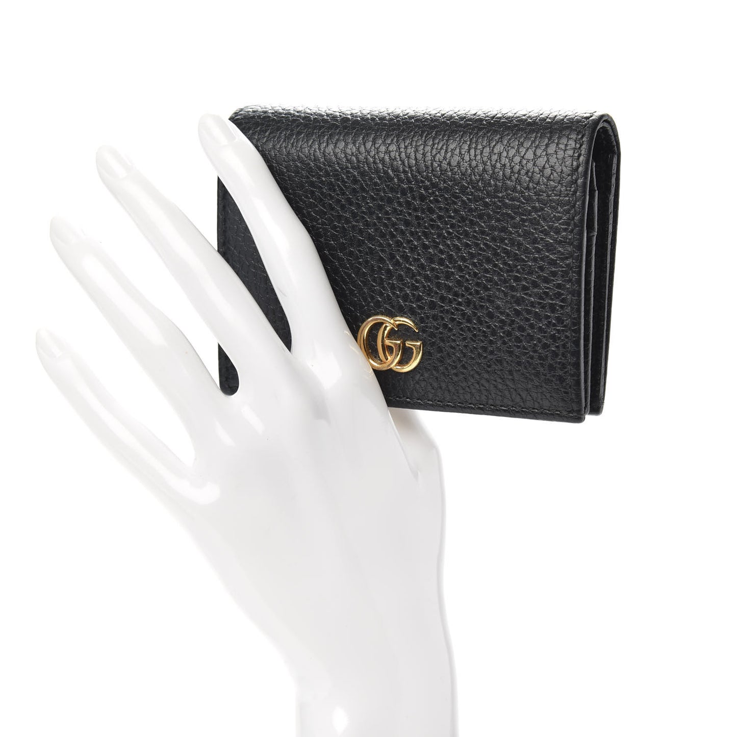 Pebbled Calfskin GG Marmont Card Case Black