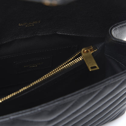 Saint Laurent Sheepskin Matelasse Chevron Monogram Medium College Bag Black 7 of 9