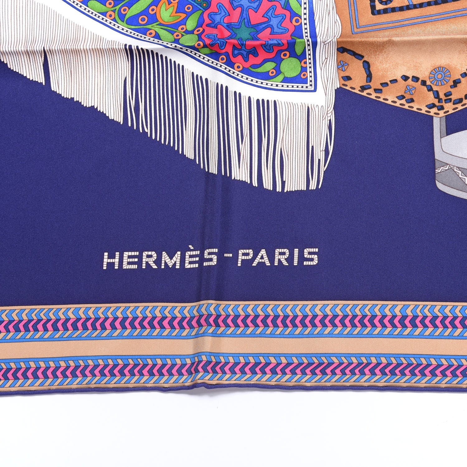 Hermes Silk Selle Des Steppes Scarf 90 Indigo Vert Multicolor 2 of 4