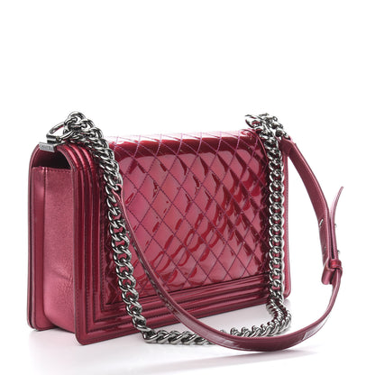 Chanel Metallic Patent Quilted New Medium Boy Flap Fuchsia 3 of 12