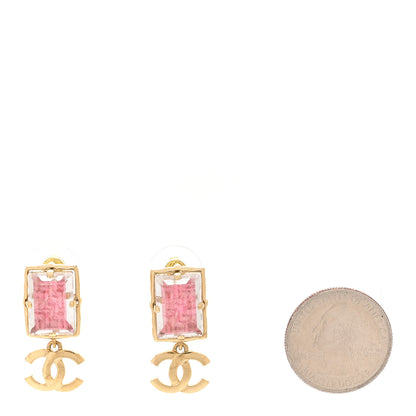 Chanel Crystal Tweed CC Drop Earrings Pink Gold 2 of 5