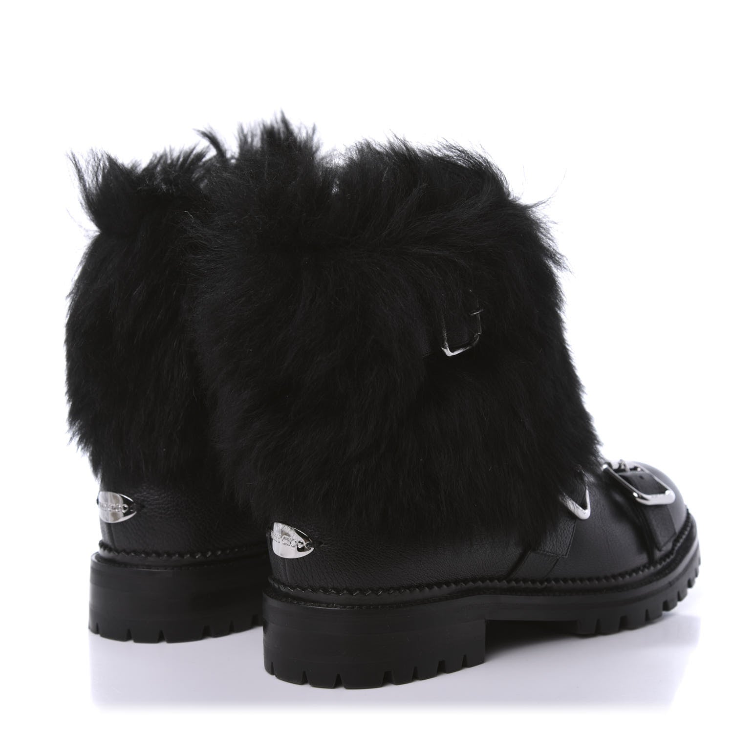 Jimmy Choo Calfskin Shearling Hank Triple Strap Boots 37 Black 4 of 9