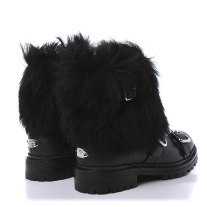 Jimmy Choo Calfskin Shearling Hank Triple Strap Boots 37 Black 4 of 9